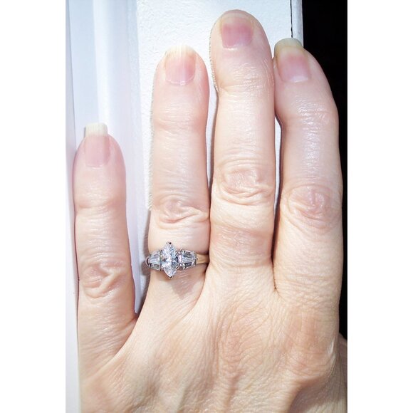 STAINLESS STEEL Marquise & Baguette Cubic Zirconia Ring - Picture 2 of 14